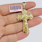 Solid 14kt Gold Rope Chain Necklace Jesus Cross Charm CZ Pendant 24'' Inches 4mm