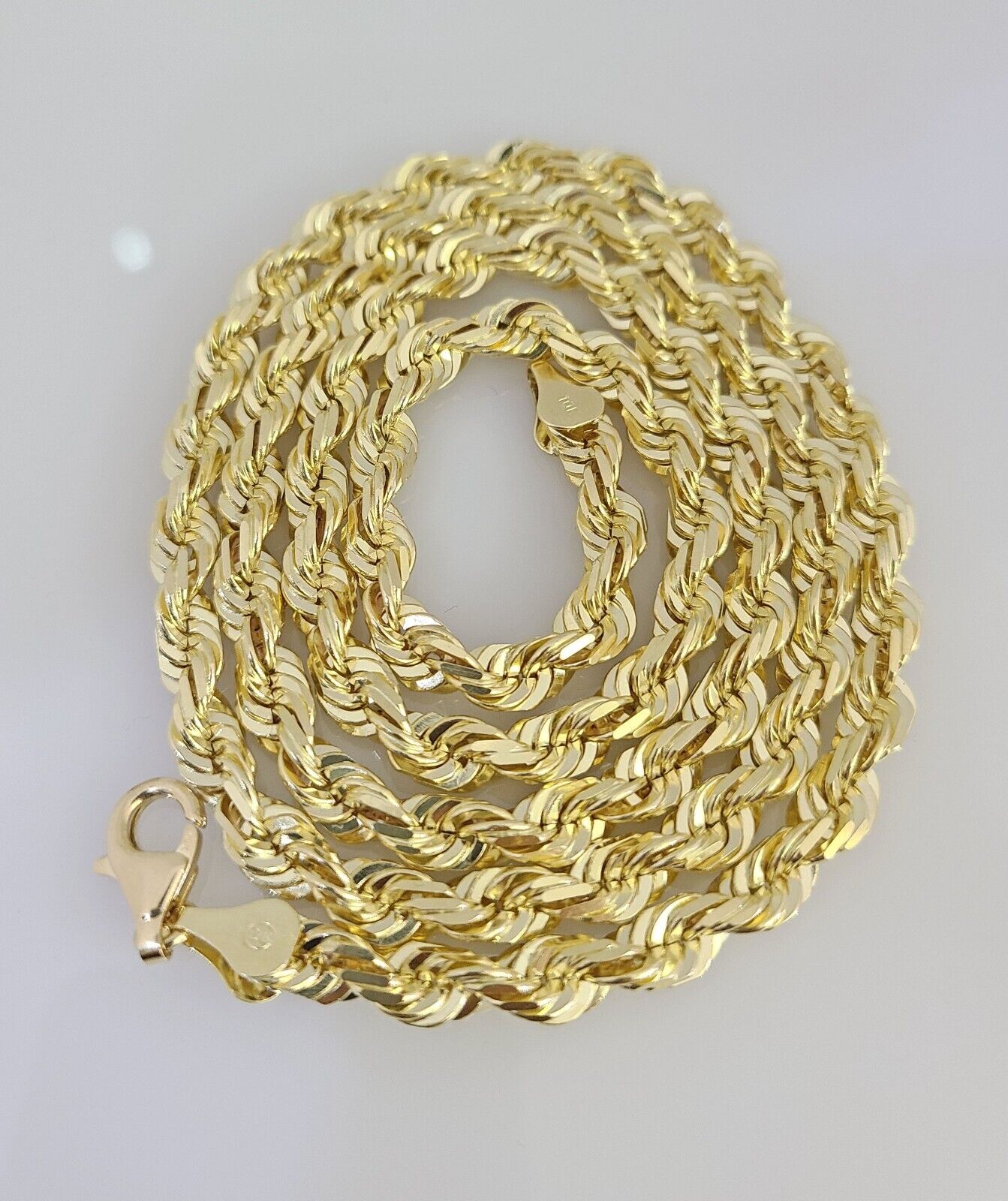 10k Rope Chain Necklace 6mm Solid link Diamond Cut 26" Men Women Yellow Gold