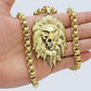 10kt Real Gold Box Byzantine Necklace Lion Charm Pendant SET Chain 6mm 20 Inches