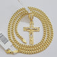 10k Gold Chain Pendant SET Cross Charm & Solid 18-26" Miami Cuban Link Necklace