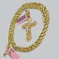 Solid 14kt Gold Rope Chain Necklace Jesus Cross Charm CZ Pendant  20-30 Inch 4mm