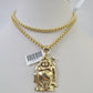 Real 10k Gold Byzantine Necklace Laughing Buddha Charm SET Chain 18"-30" 3mm