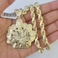 10k Yellow Gold Rope Chain Weed leaf Charm Pendant 18-30'' Inch 7mm  Necklace