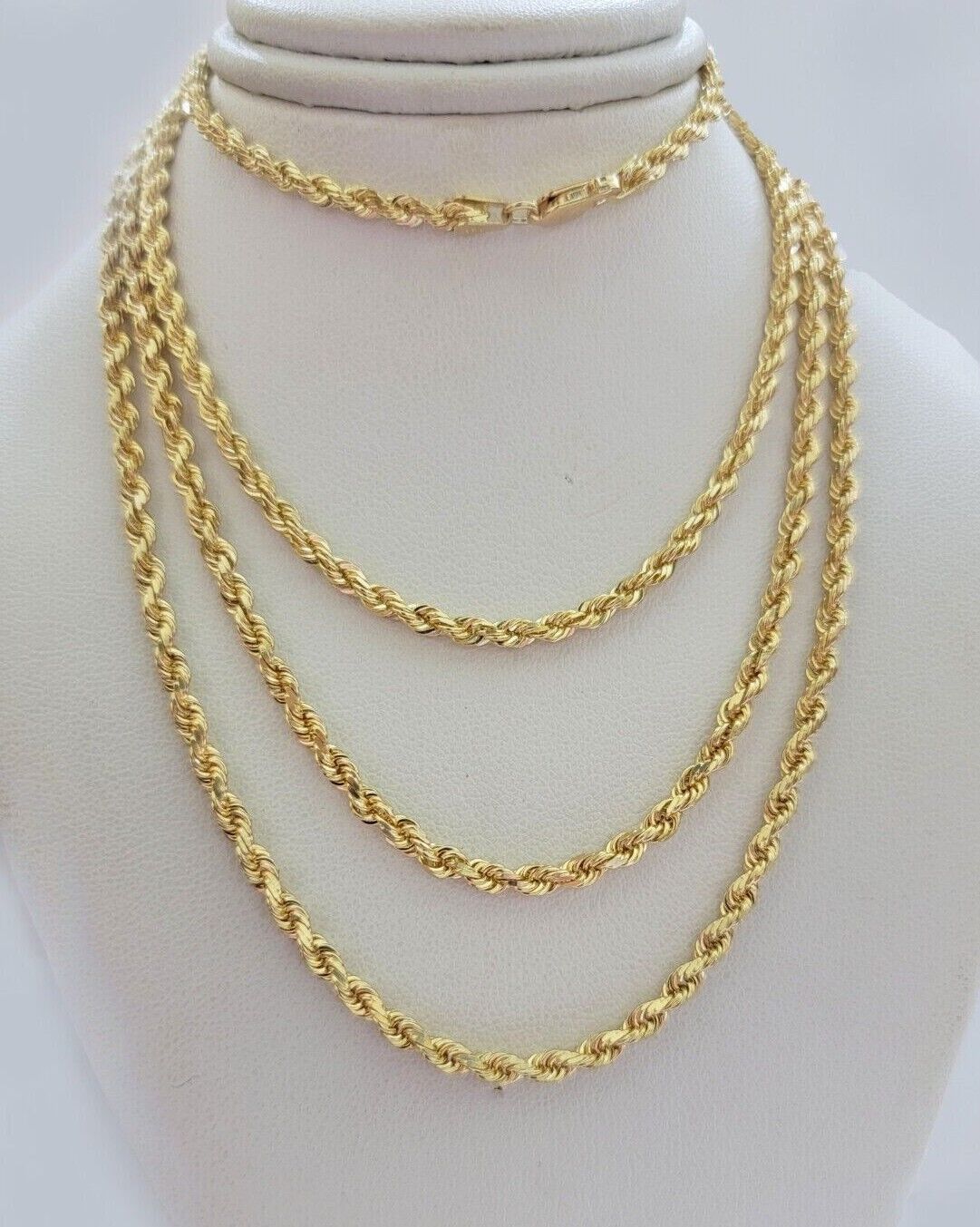 Real 18kt Yellow Gold Rope chain necklace 3mm 18 Inch Men women SOLID HEAVY SALE