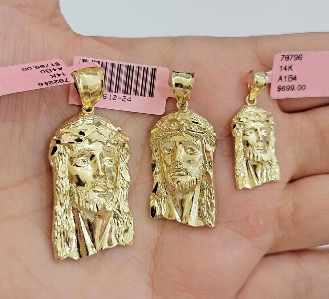 14k Yellow Gold Pendant Jesus Head Charm 14kt Yellow Gold For Men Different Size