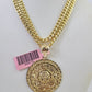 Real 14k Gold Chain Mayan Calendar Set 14kt Miami Cuban Link Chain 5mm Charm