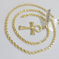 10k Gold Rope Chain Ankh Cross Charm Pendant Set 18"-28" inch 3mm Necklace, REAL