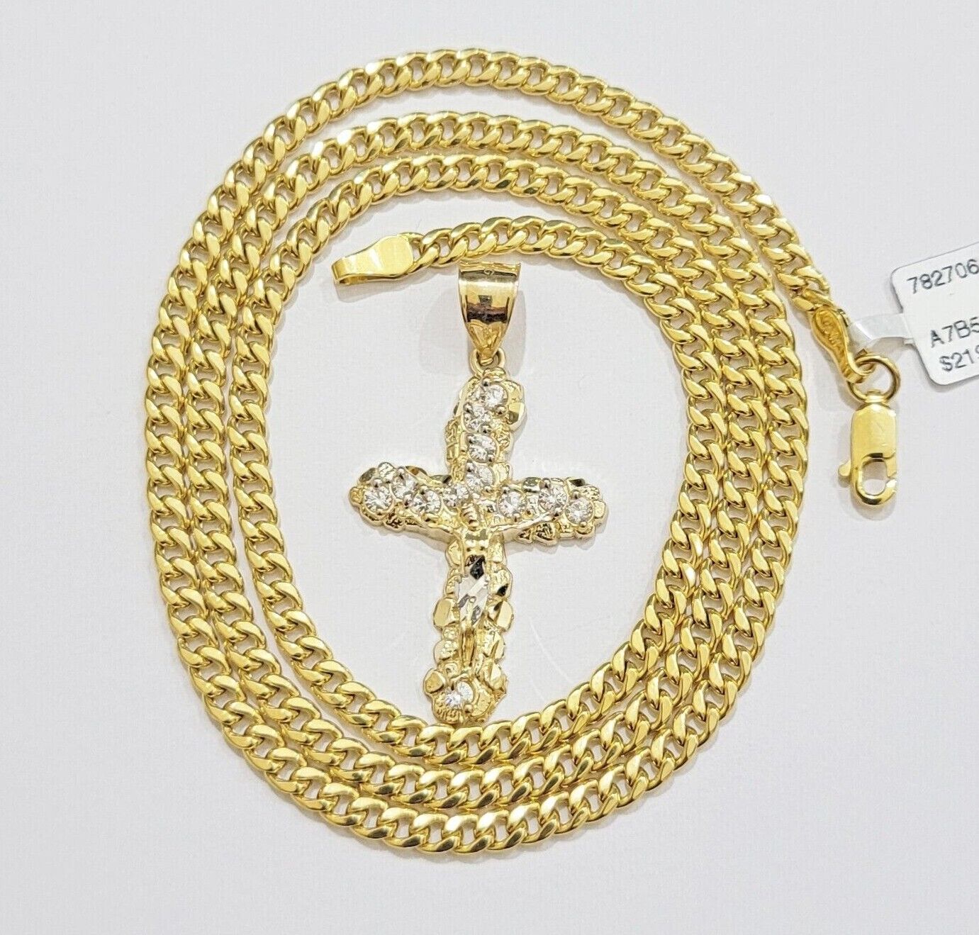 Real 10k Gold Cross Charm Pendant Chain SET 18-26" Miami Cuban Link Necklace Men