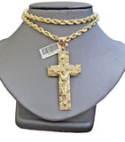 Real 10k Gold Rope Chain Necklace Jesus Cross Charm Pendant Set 20-28" inch 5mm