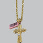 Solid 14kt Gold Rope Chain Necklace Jesus Cross Charm CZ Pendant 24'' Inches 4mm