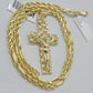 10k Gold Milano Rope Chain Jesus Cross Charm Pendant Set 18-24'' Inches Necklace