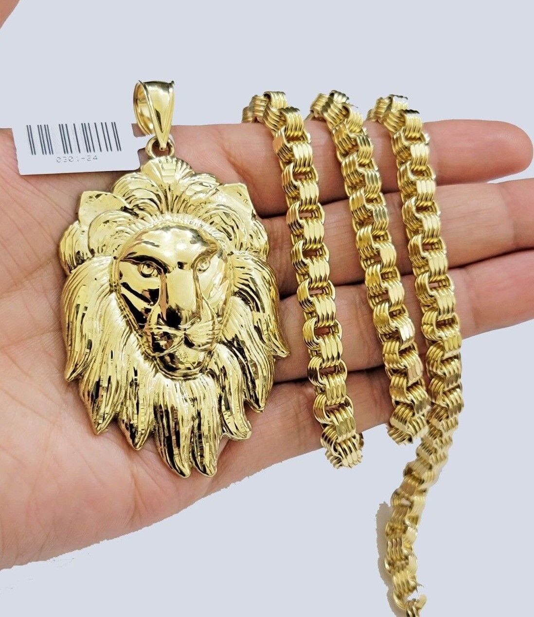 Real 10k Gold Box Byzantine Necklace Lion Charm Pendant SET Chain 18-30 Inch 6mm