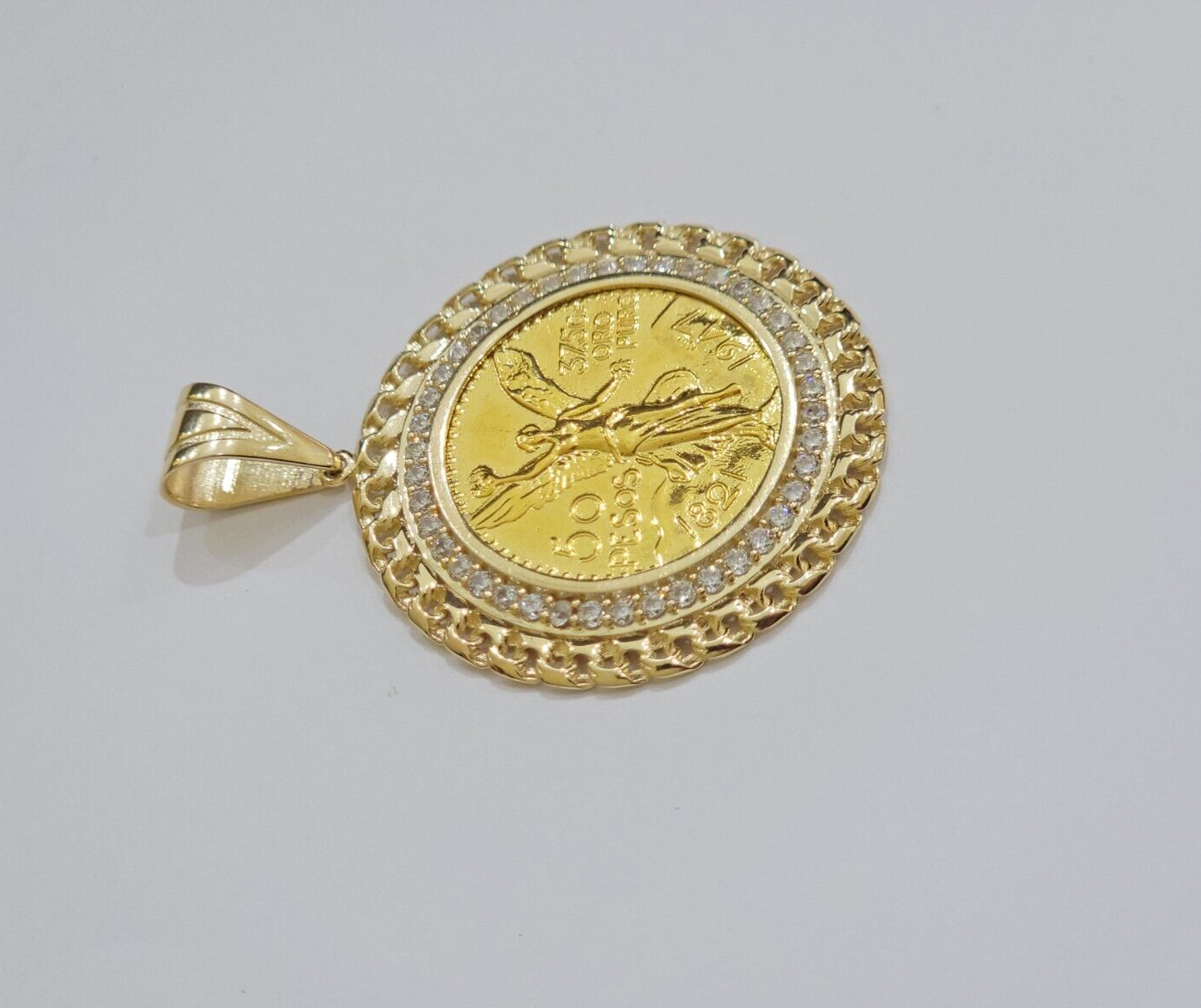 Mexican Centenario Coin 1947 Charm Pendant Replica 50 Pesos With Bezel 10kt Gold