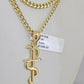 10k Gold Chain Snake Cross Pendant Set Miami Cuban Necklace 4mm 18"-26" Charm