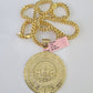 14k Yellow Gold Franco Chain Necklace Mayan Calendar Charm Pendant 4mm 22"Inch