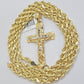 Real 10k Gold Rope Chain 22 inch Jesus Cross Charm Pendant Set 5mm Necklace Mens
