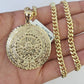 10k Gold Chain Mayan Calendar Pendant Set Miami Cuban link Necklace 5mm 20"-30"