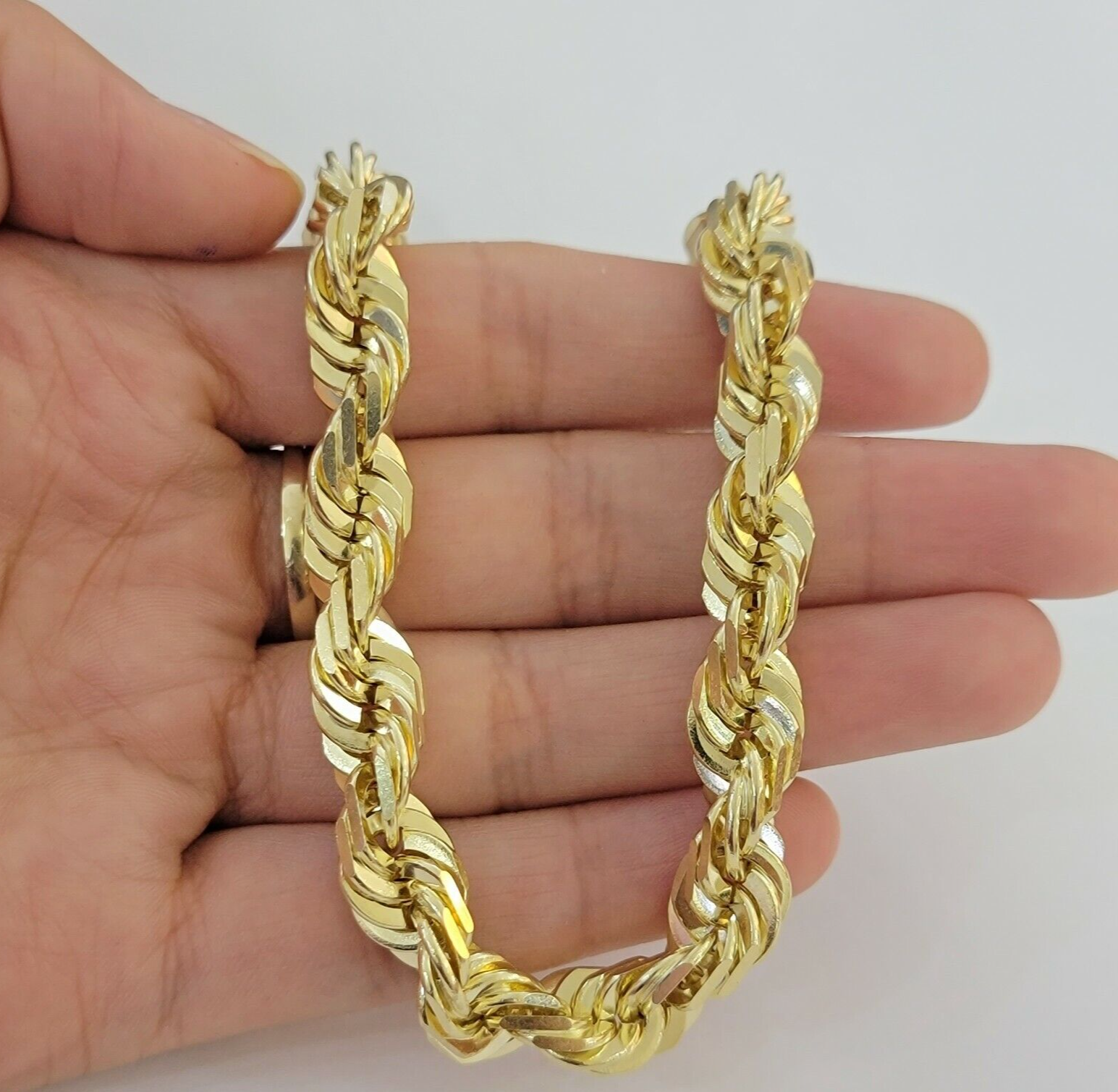 10mm 10k Yellow Gold Rope Mens Bracelet 7.5" Diamond Cut Real Solid 10KT Gold