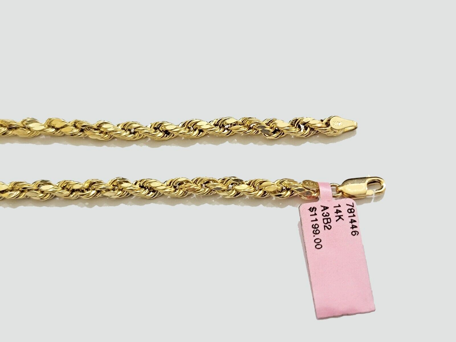 Real 14k Yellow Gold Rope Bracelet 4mm 8 Inch Lobster Clasp Brand New 14 KT SALE