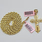 Solid 14kt Gold Rope Chain Necklace Jesus Cross Charm CZ Pendant  20-30 Inch 4mm