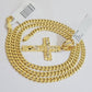 Real 14k Gold Chain & Cross pendant Set 14kt Miami Cuban Link Chain 4mm & Cham