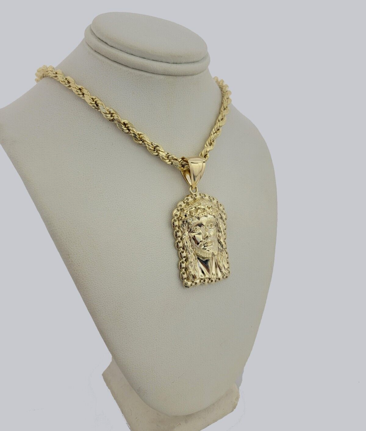 10kt Gold Rope Chain Jesus Head Charm Pendant 5mm 18-28 Inches Necklace SALE NEW