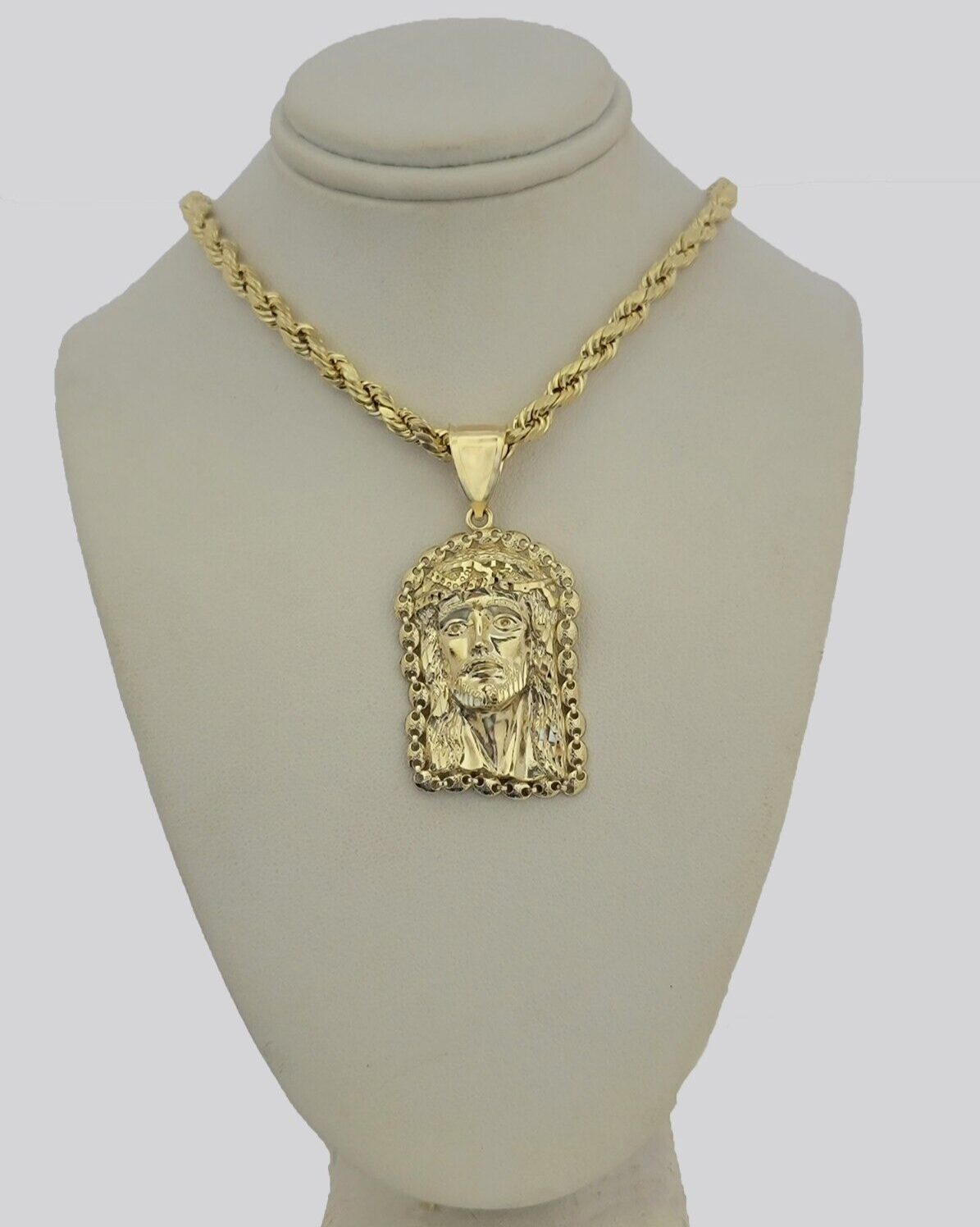 10kt Gold Rope Chain Jesus Head Charm Pendant 5mm 18-28 Inches Necklace SALE NEW