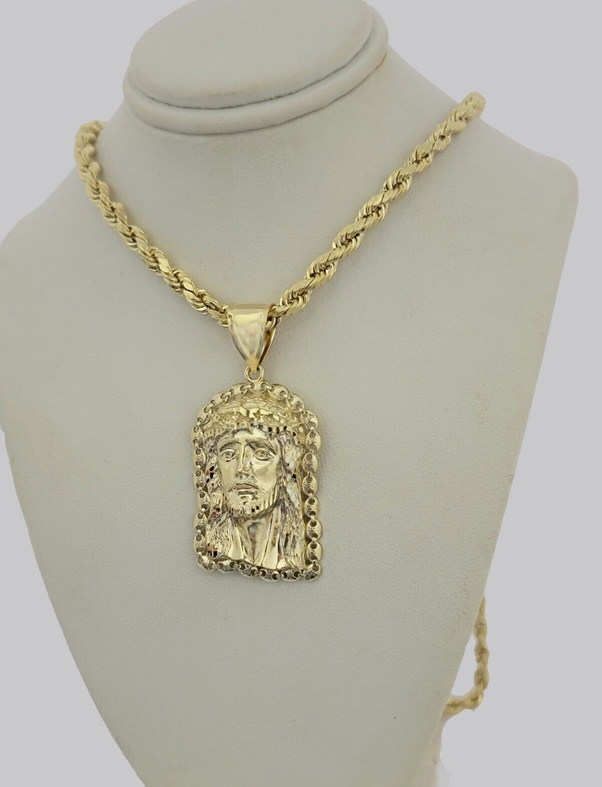 10kt Gold Rope Chain Jesus Head Charm Pendant 5mm 18-28 Inches Necklace SALE NEW