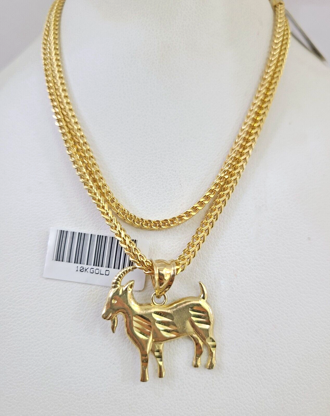 10k Gold Franco Chain Goat Charm Pendant 2.5mm 18-24 Inches Necklace SET