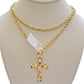 Real 14k Gold Rope Chain Necklace Jesus Cross Charm Pendant Set 16-28" inch 3mm