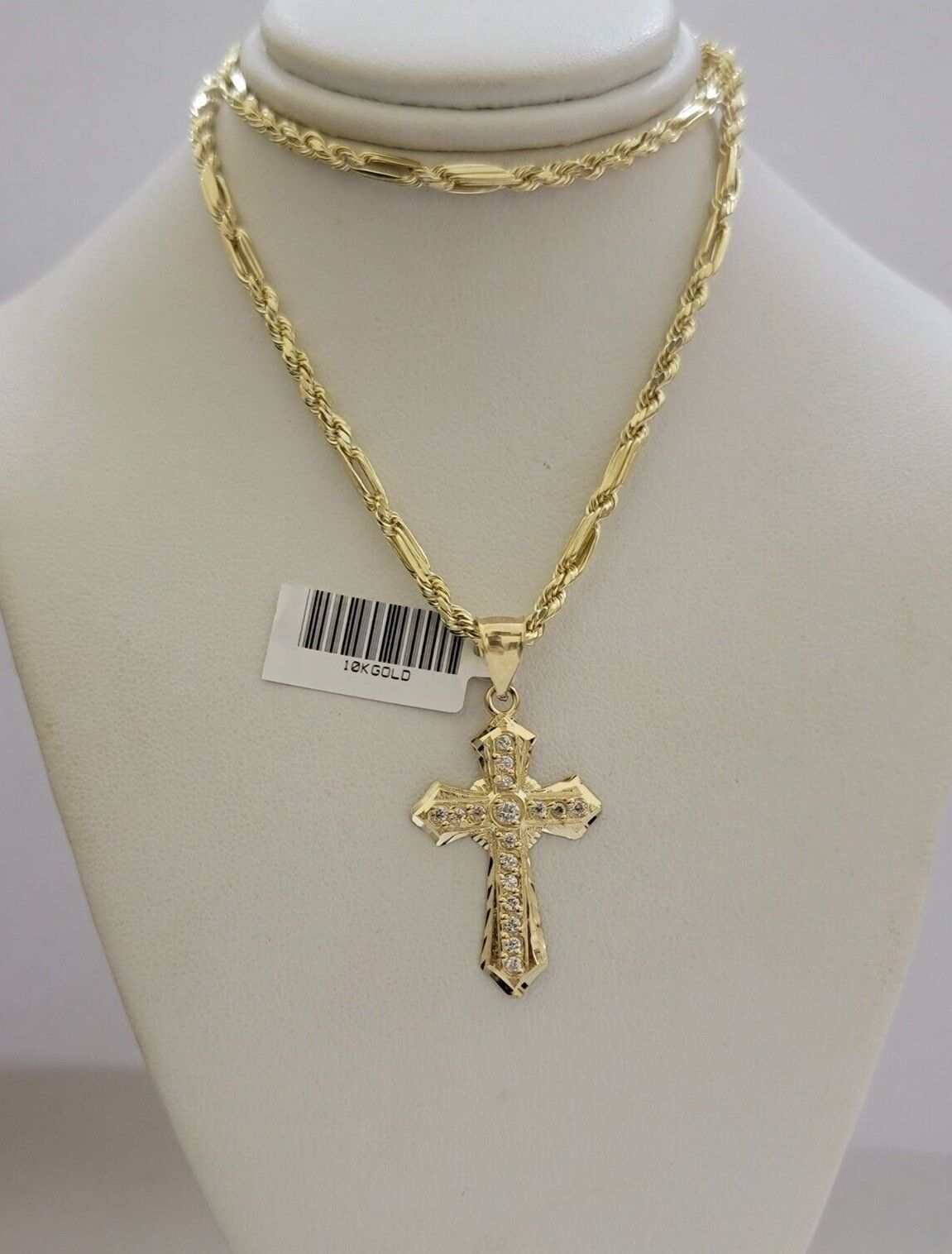 10kt Gold Milano Rope Chain Jesus Cross Charm Pendant Set 18-24'' Inch Necklace