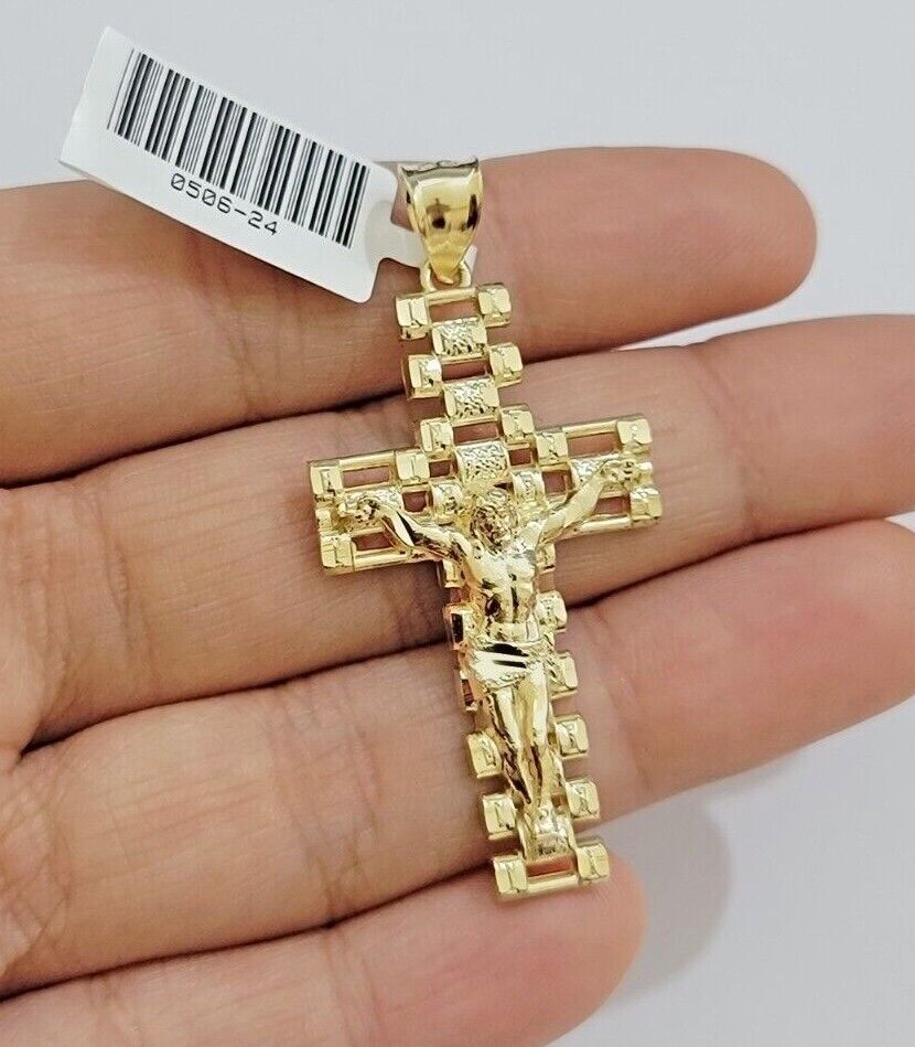 10k Gold Milano Rope Chain Jesus Cross Charm Pendant Set 18-24'' Inches Necklace