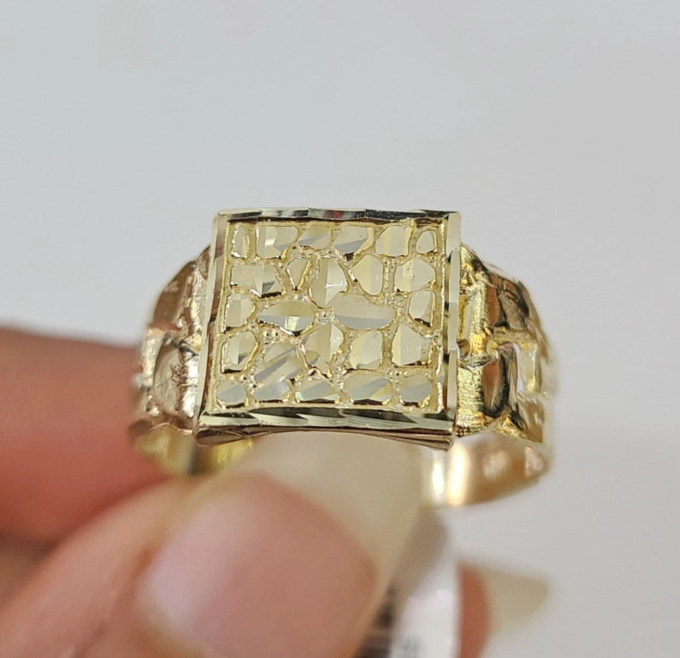 10k Nugget Ring Cuban Yellow Gold Women Men Real Genuine 10Kt