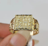 10k Nugget Ring Cuban Yellow Gold Women Men Real Genuine 10Kt