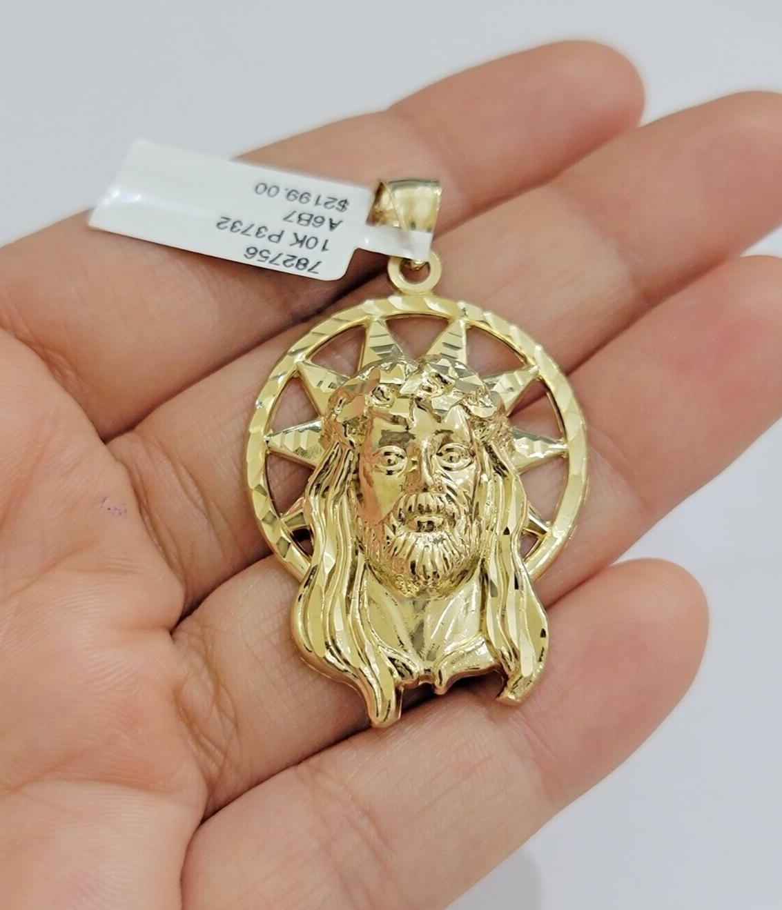 Real 10K Yellow Gold Jesus Pendant Mens Star Head Charm 1.5 Inch For Chains SALE