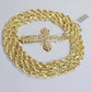 10k Gold Rope Chain Necklace Cross Charm Jesus Pendant Set 18-28" 5mm, REAL 10KT