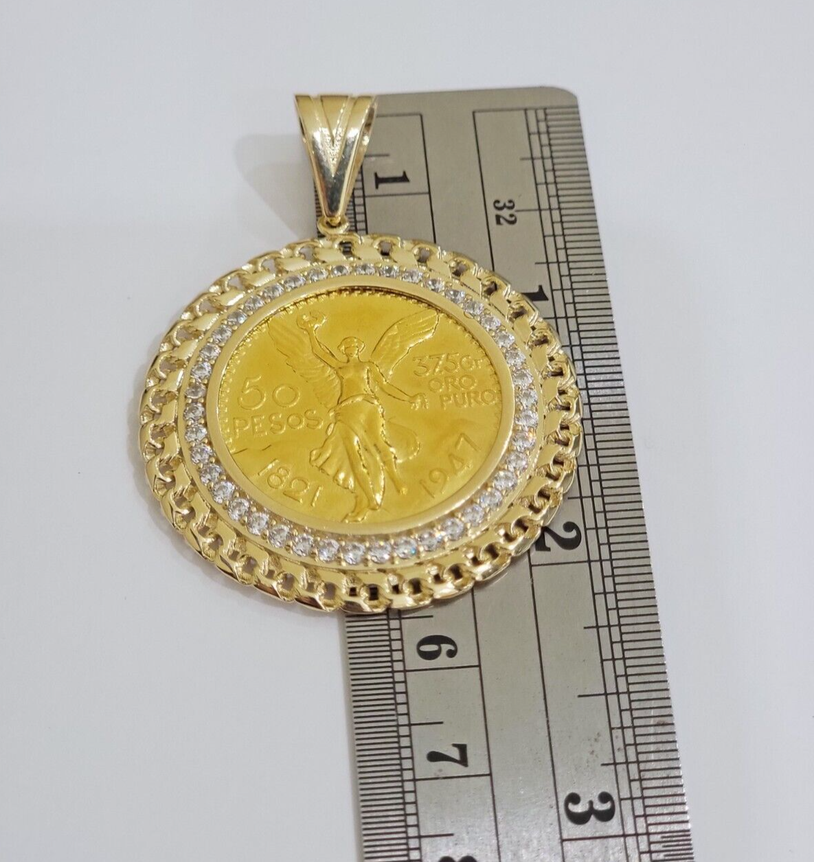 Mexican Centenario Coin 1947 Charm Pendant Replica 50 Pesos With Bezel 10kt Gold