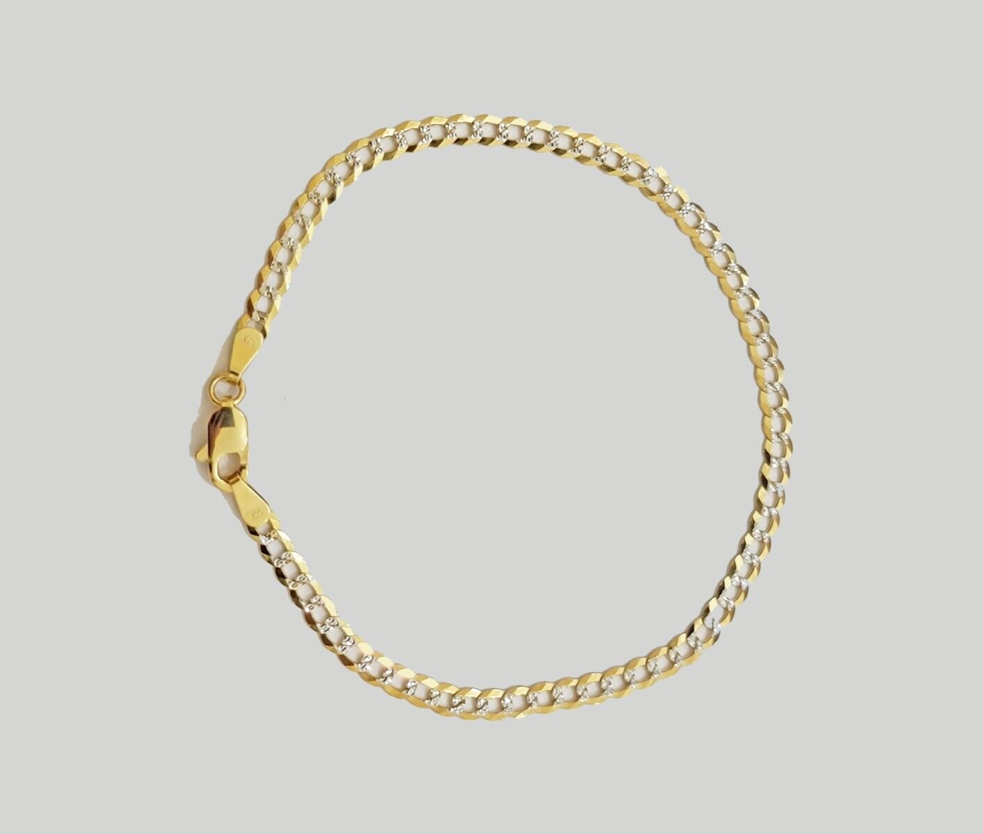 Solid 14kt Yellow Gold Cuban Curb Two-Tone Bracelet 3mm 7.5'' Inch Real 14k SALE