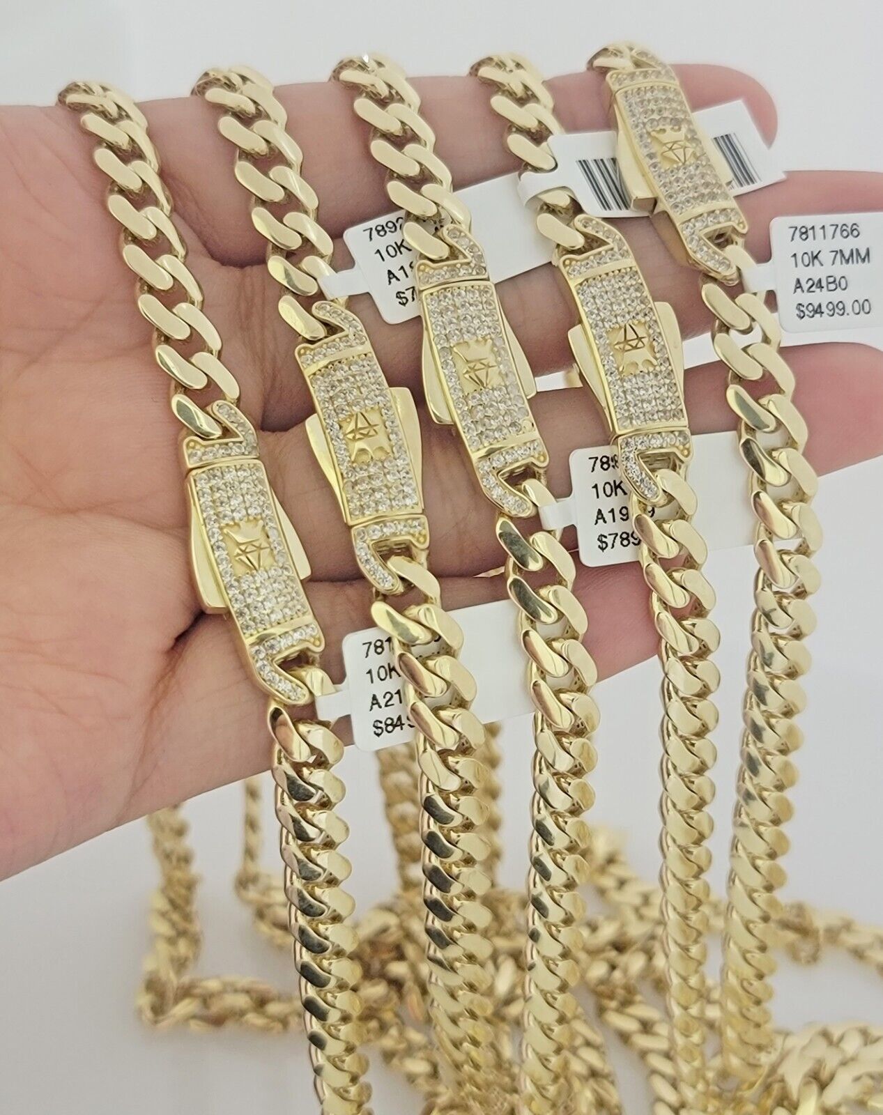 Real 10k Gold chain Cuban Link Monaco necklace 7mm 16-30 Inches CZ Box Lock 10KT