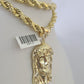 10k Yellow Gold Rope Chain Jesus Head Charm Pendant 18-30'' Inch 7mm  Necklace