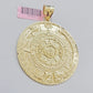 SOLID Real 14k Gold Charm Pendant Aztec Mayan Calendar 2" Men's Round Style 14k