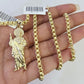 Real 10k Gold Byzantine Necklace Saint Jude Charm SET Chain 18"-30" 3mm Pendant