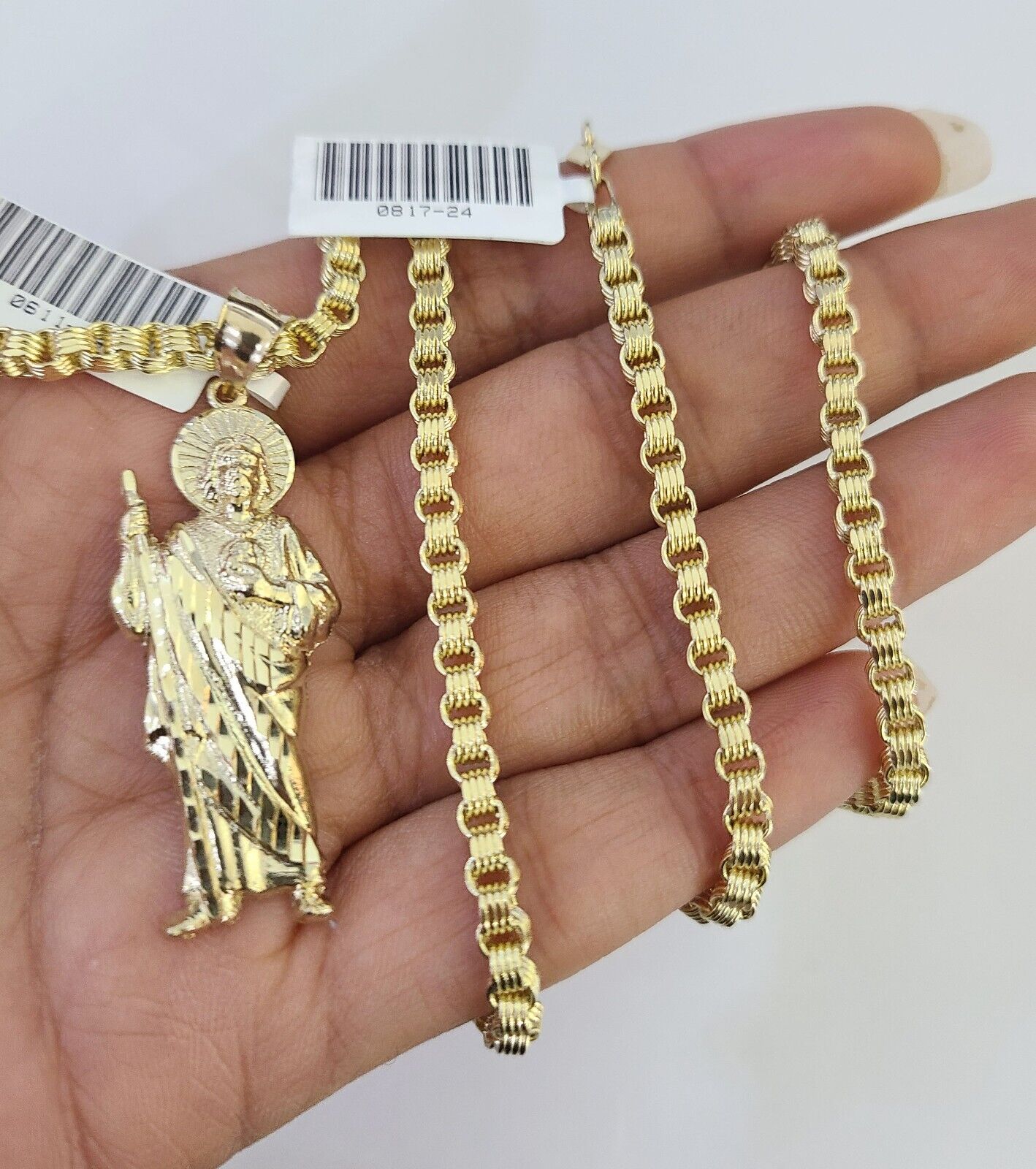 Real 10k Gold Byzantine Necklace Saint Jude Charm SET Chain 18"-30" 3mm Pendant