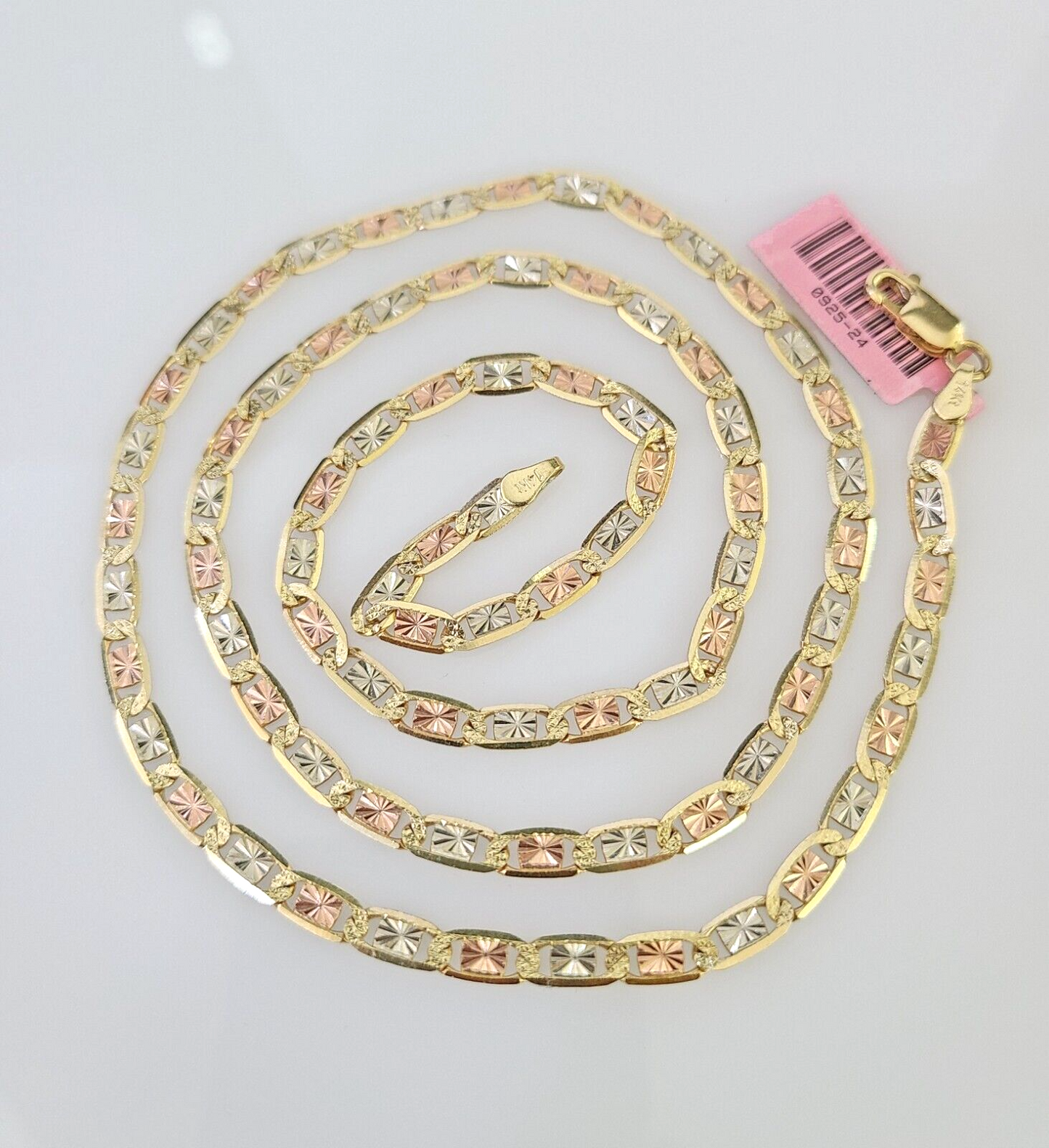 14k Gold Solid Valentino Necklace 24" Chain Trio-Gold 4mm Womens 14Kt Brand New