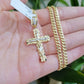 10k Yellow Gold Cross Charm Pendant 18-26" Miami Cuban Link Chain Necklace SET