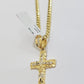 10k Gold Chain Pendant SET Cross Charm & Solid 18-26" Miami Cuban Link Necklace