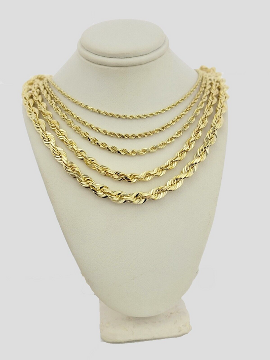 Solid 10kt Gold Rope Chain Necklace 2.5mm 3mm 4mm 5mm 6mm 7mm Diamond Cuts SALE