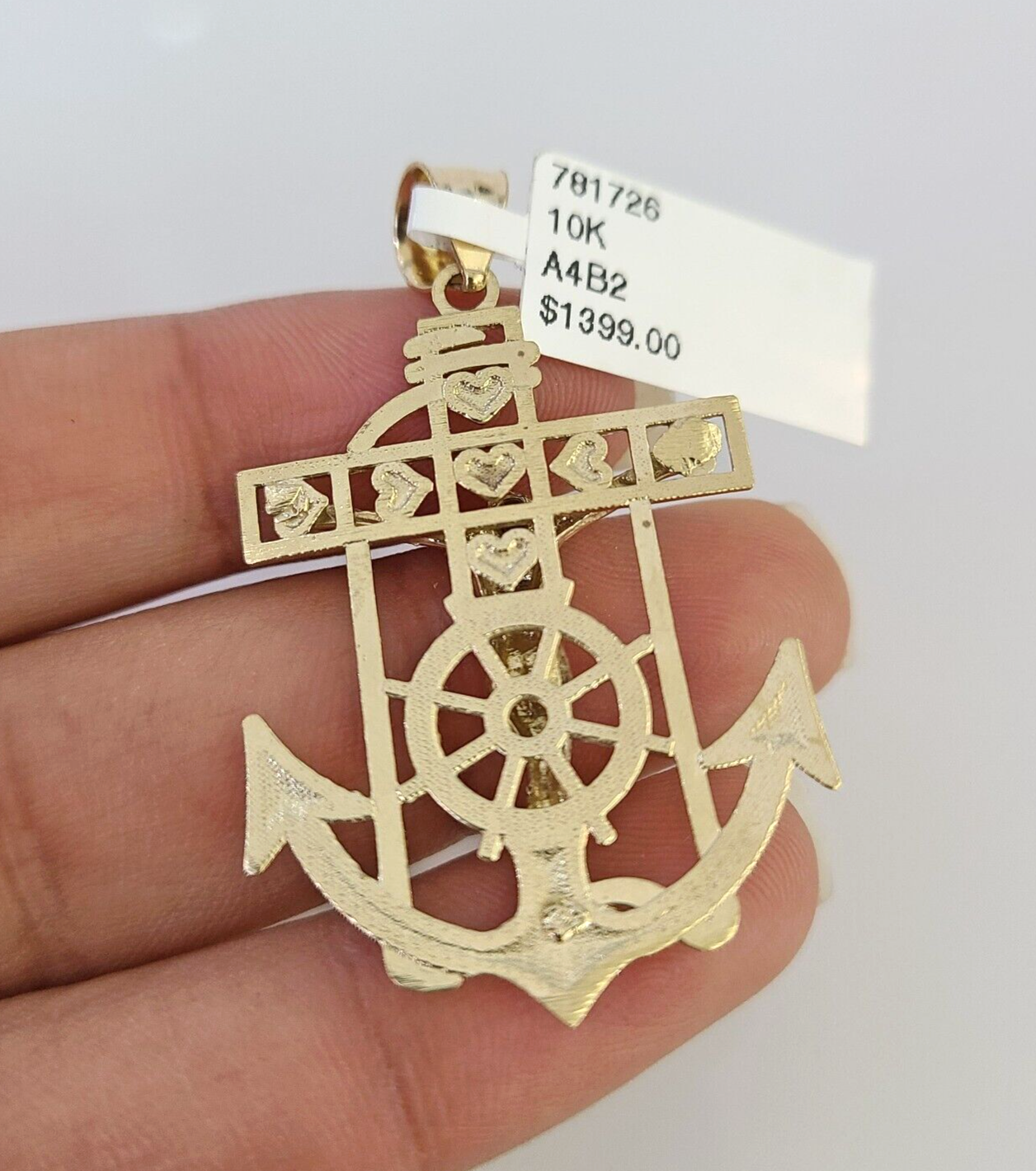 10k Yellow Gold Charm Jesus Anchor Pendant Real 10 KT Jesus crucifix