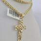 Real 10k Gold Byzantine Necklace Jesus Cross Charm SET Chain 18"-30" 3mm Pendant