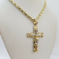 10k yellow gold rope chain with cross charm pendant set real 10kt 4mm necklace